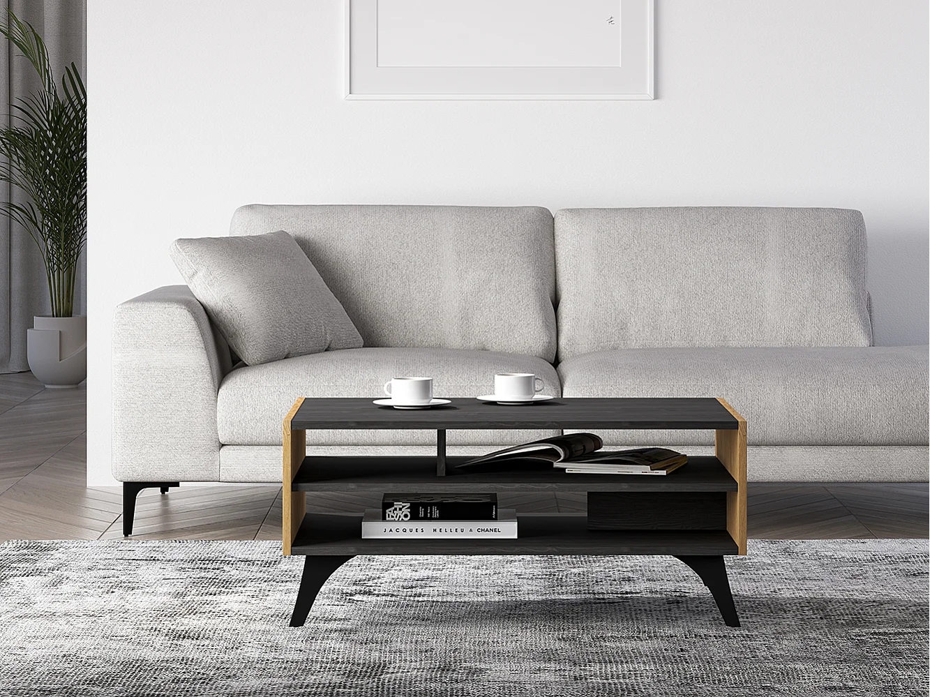 COUCHTISCH Toscania Eiche / Schwarz 90 / 60 / 40cm