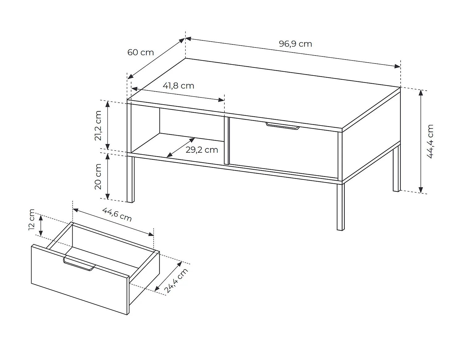 COUCHTISCH Lars anthrazit / gold 96,9 / 60 / 44,4 cm