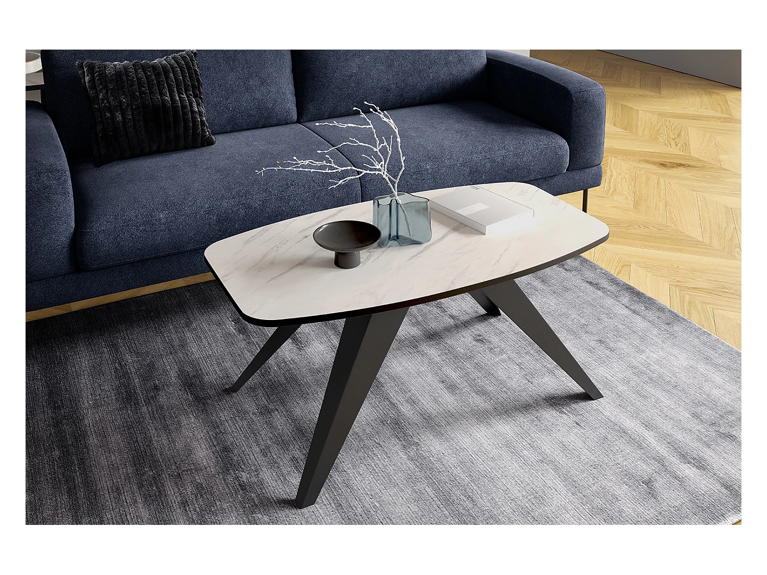 COUCHTISCH Luna Bianco Marmor / Schwarz 120 / 60 / 48cm