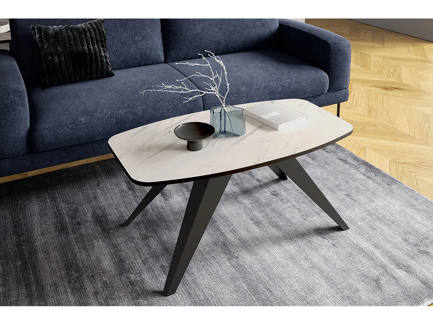 COUCHTISCH Luna Bianco Marmor / Schwarz 120 / 60 / 48cm