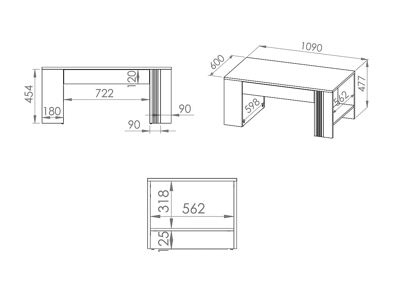 COUCHTISCH Adagio weiß Hochglanz / Eiche castello 109 / 60 / 48cm