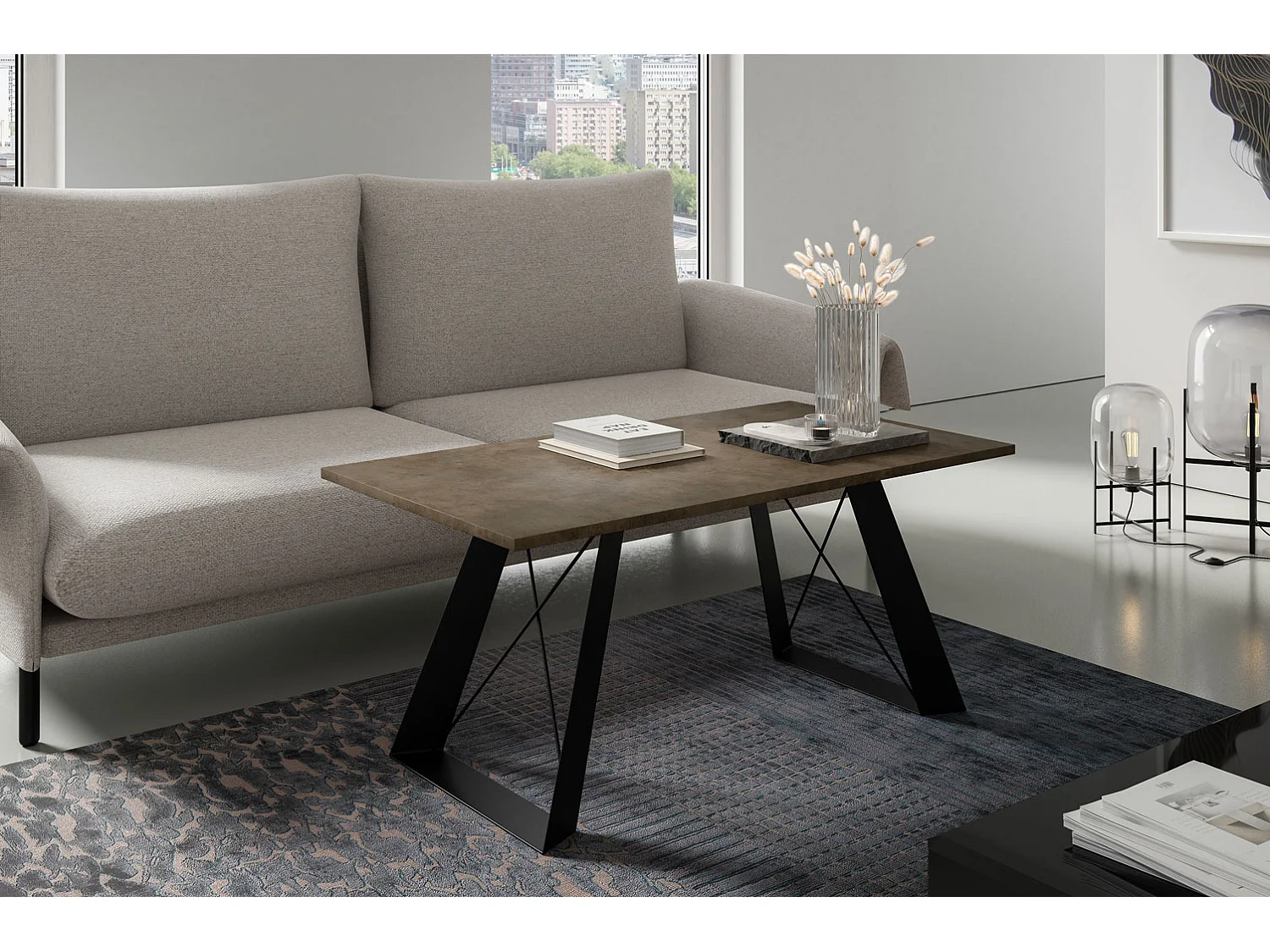 COUCHTISCH Satis Davos Eiche Trüffelbraun / Schwarz 110 / 60 / 50cm