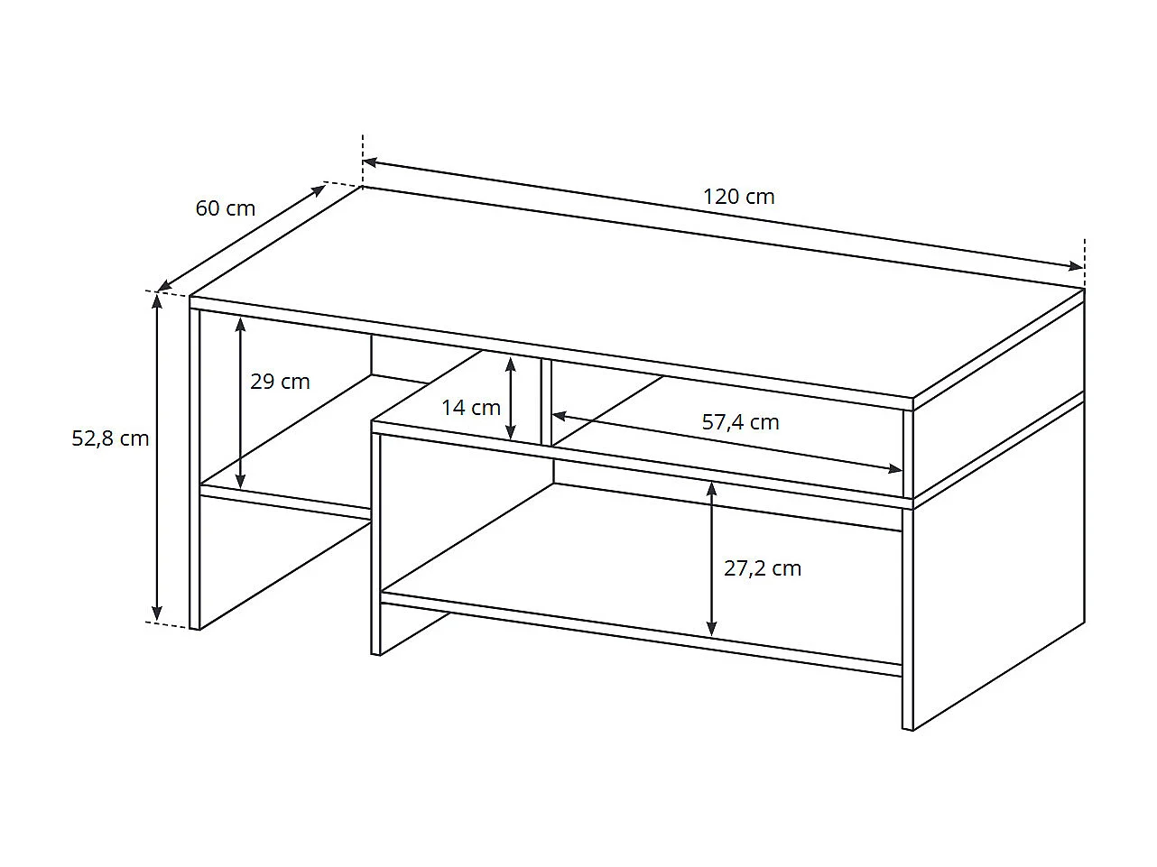 COUCHTISCH Alva Grand Eiche / weiß 120 cm / 60 cm / 53 cm