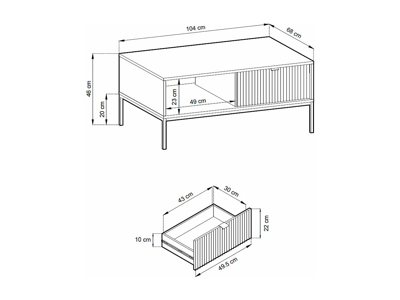 COUCHTISCH Nova Schwarz / Schwarz 104 / 68 / 46cm