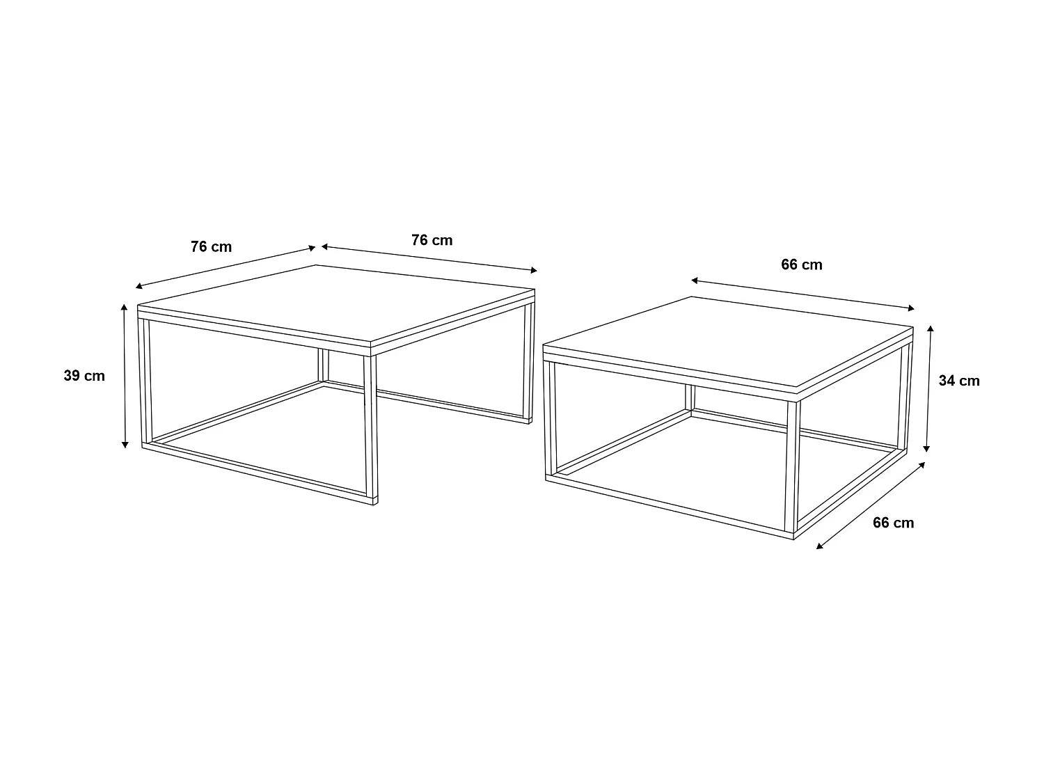 COUCHTISCH Dual Schwarz Molet / Schwarz (2er-Set)
