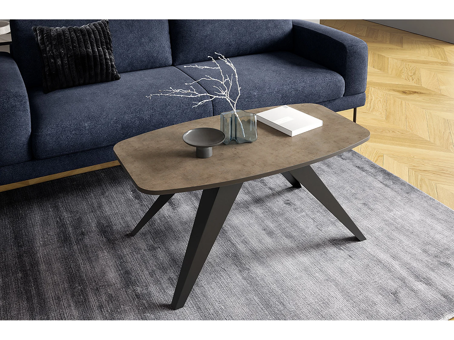 COUCHTISCH Luna Chicago Concrete Dunkelgrau / Schwarz 120 / 60 / 48cm