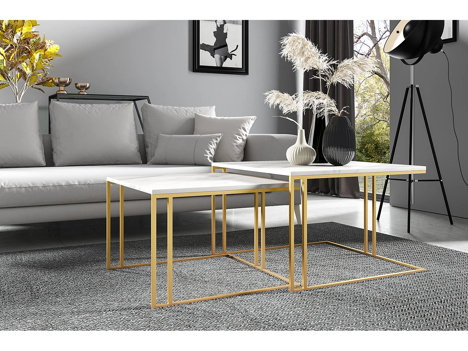 COUCHTISCH Astro Bianco Marmor / Gold (2er-Set)