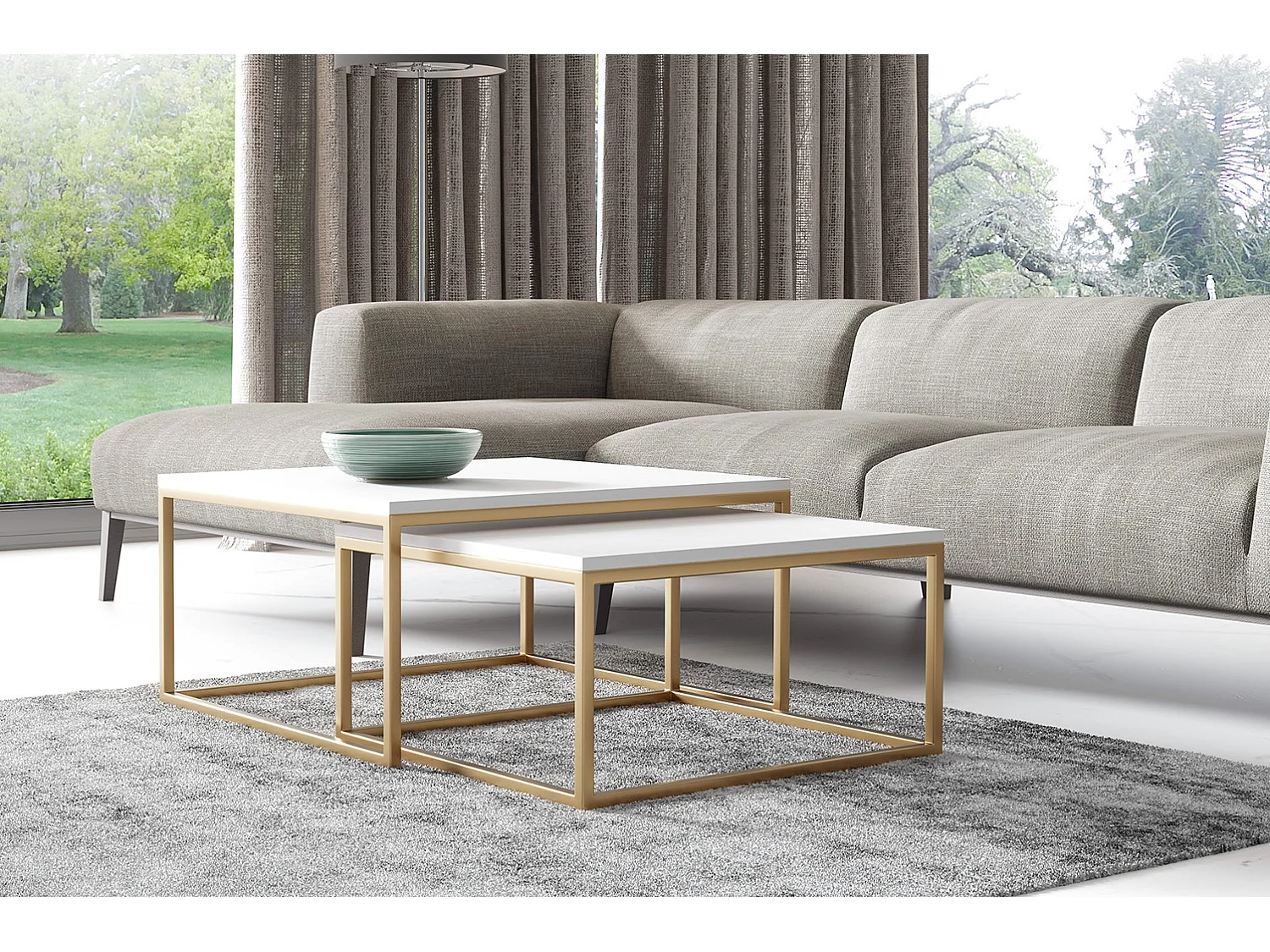COUCHTISCH Dual Icy Weiß / Gold (2er-Set)