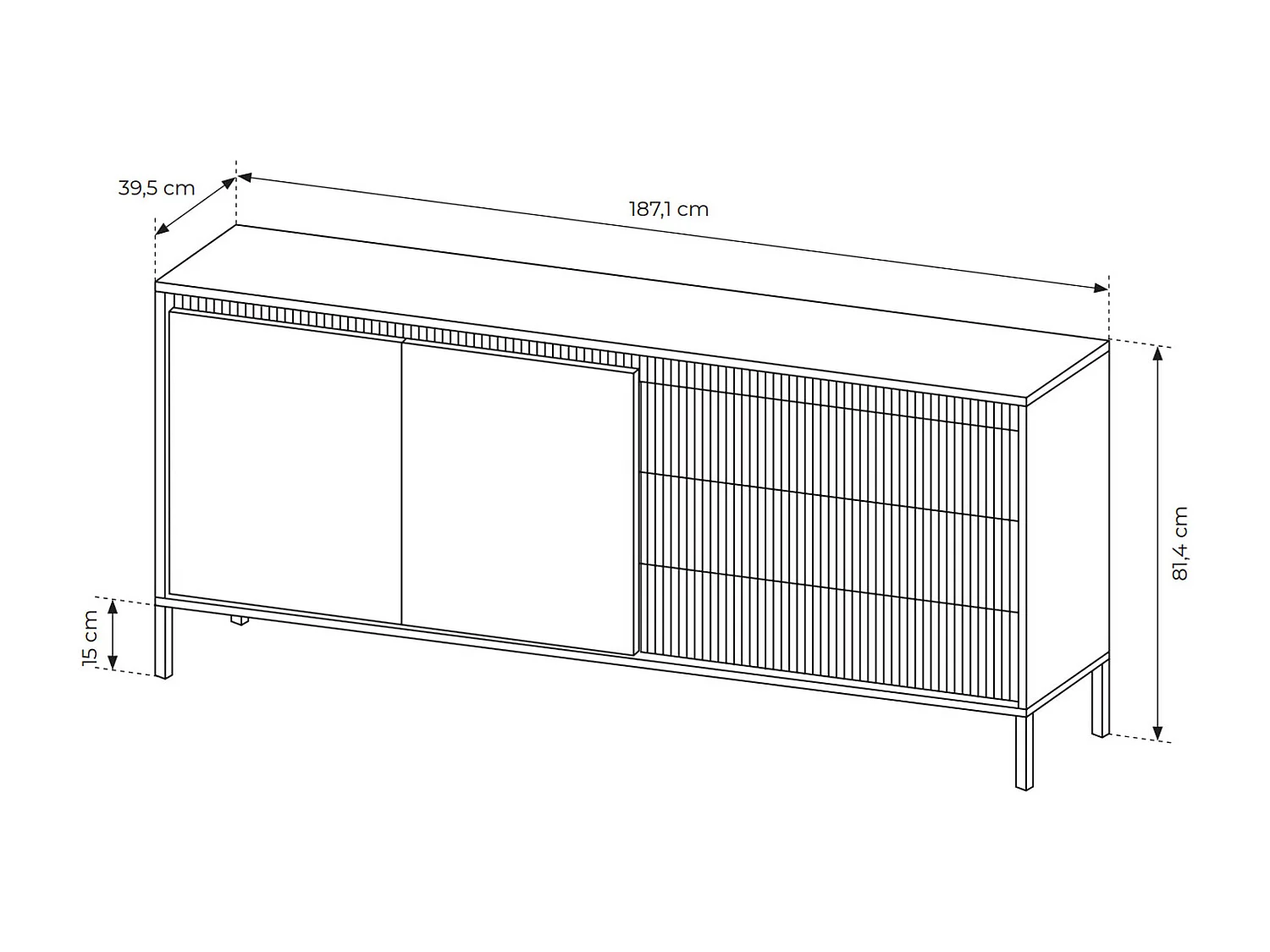 SIDEBOARD Senso schwarz 188 / 40 / 82cm