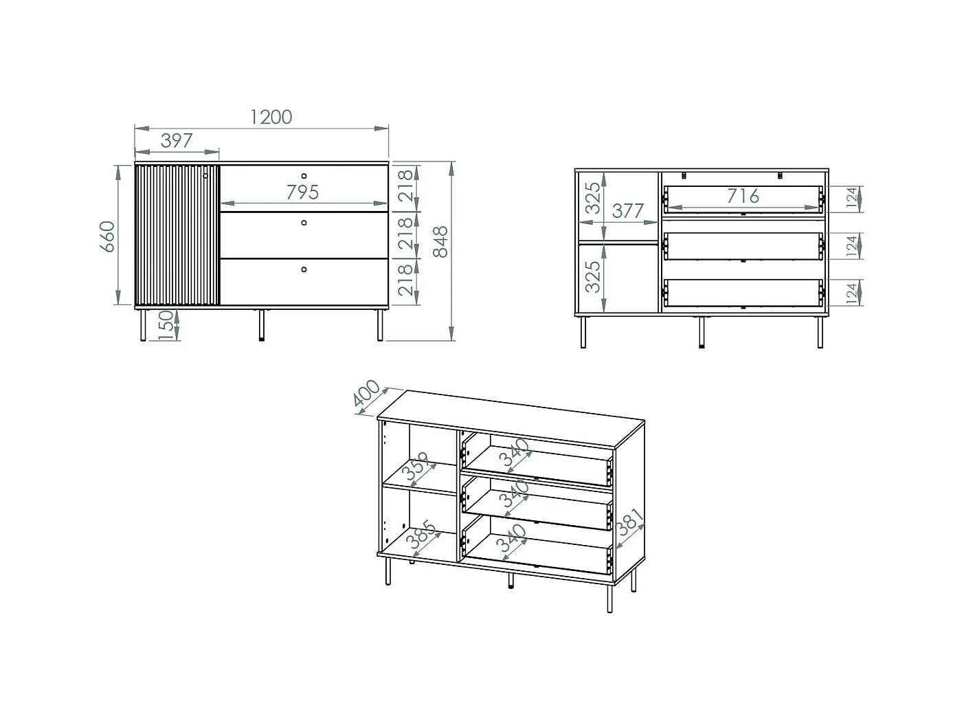 SIDEBOARD Sophie kaschmir matt 120 / 40 / 85cm