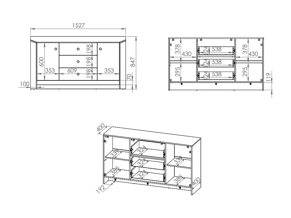 SIDEBOARD Terni silbergrau 153 / 42 / 85cm