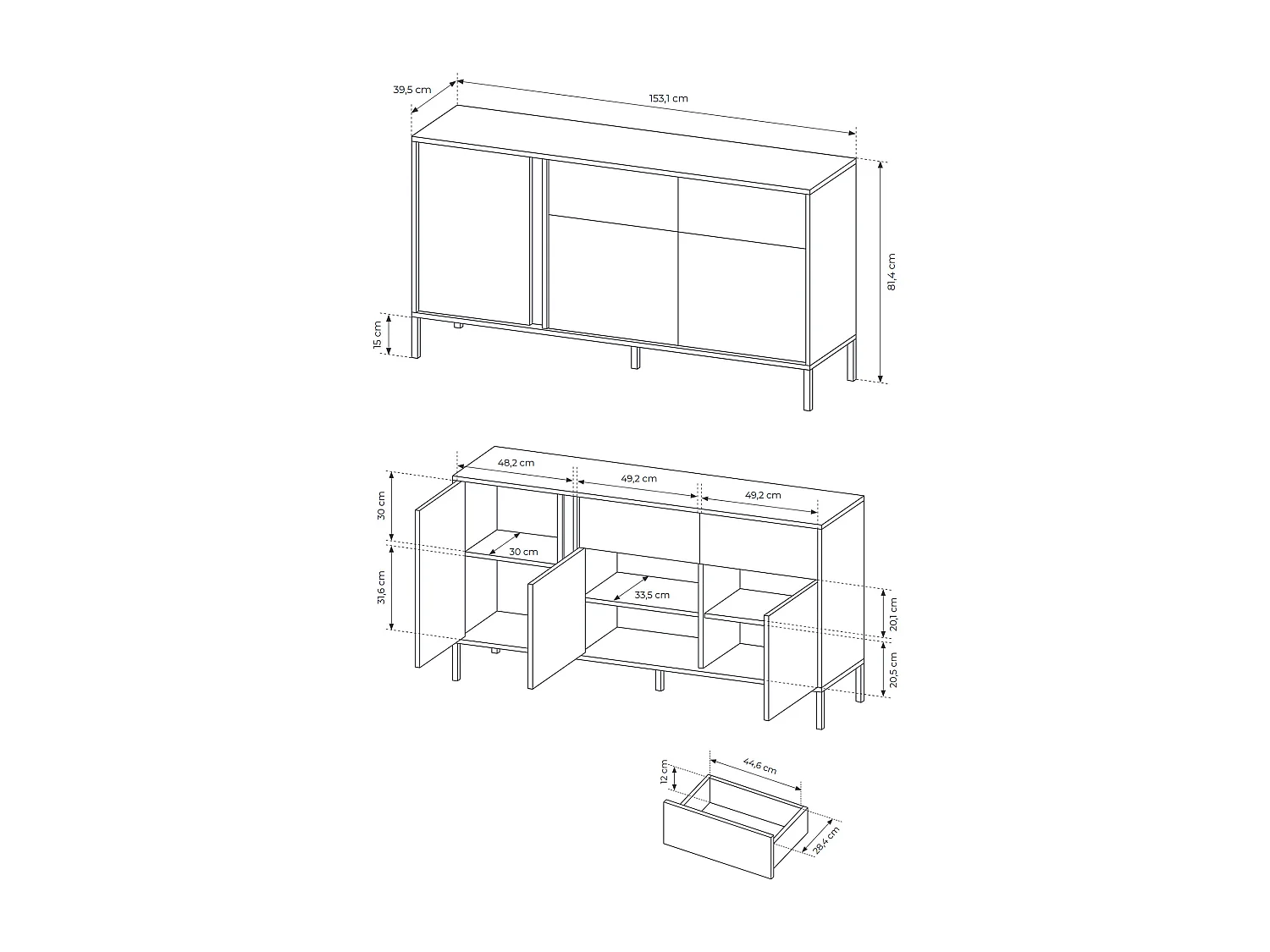 KOMMODE Dast beige 153 / 39,5 / 81cm