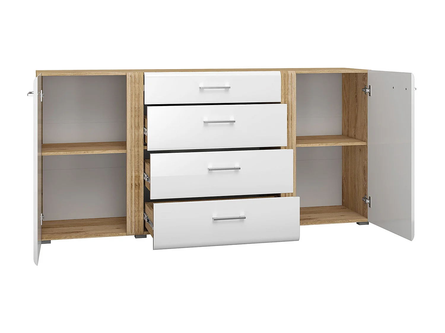 SIDEBOARD Adagio weiß Hochglanz / Eiche castello 190 / 42 / 90cm