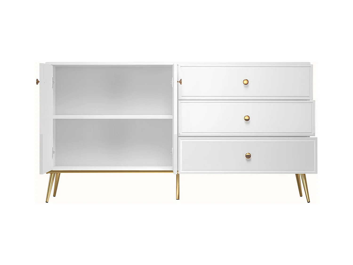 SIDEBOARD Goldin weiß / weiß hochglanz / gold 160 / 40 / 85cm