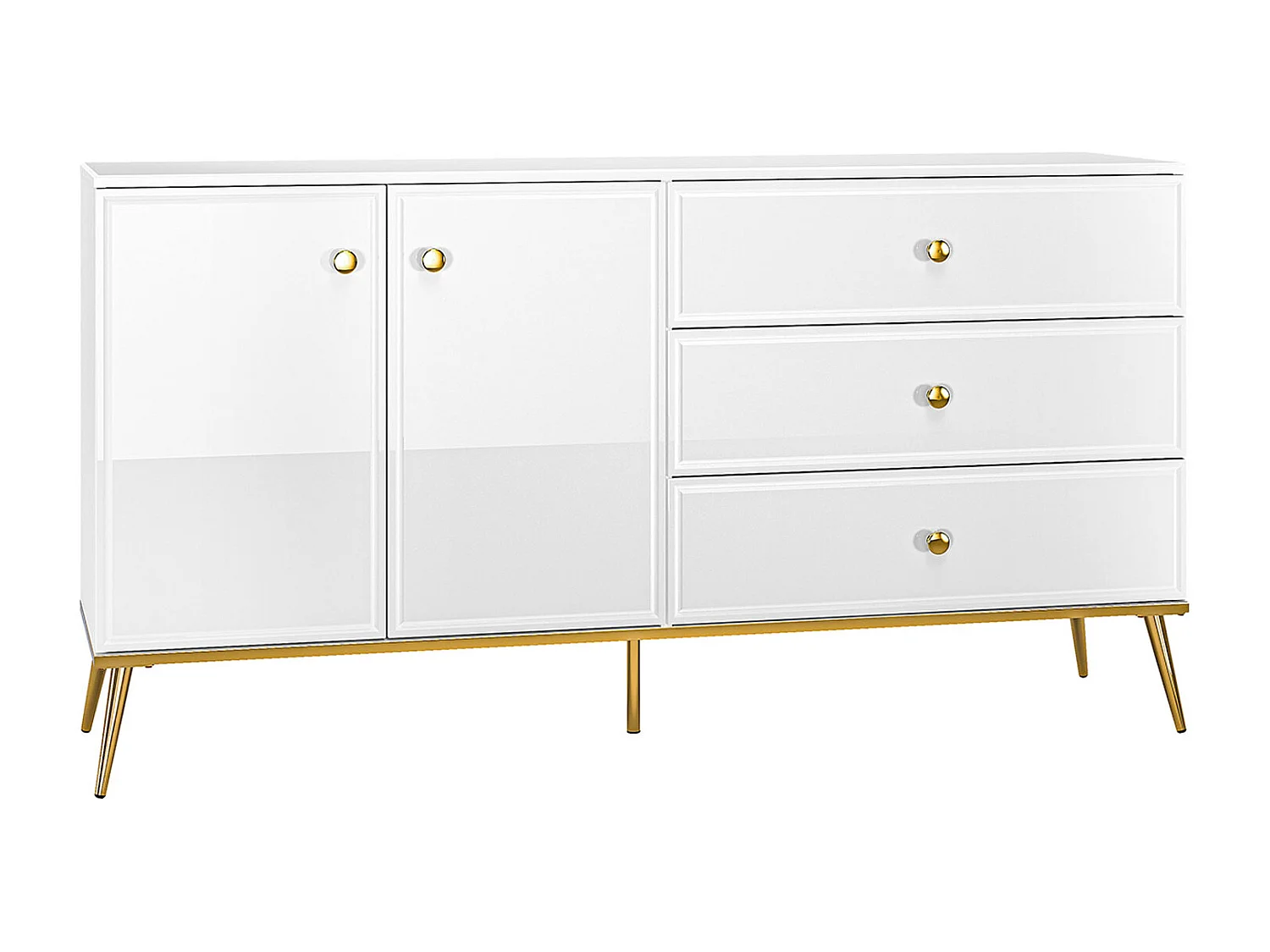 SIDEBOARD Goldin weiß / weiß hochglanz / gold 160 / 40 / 85cm