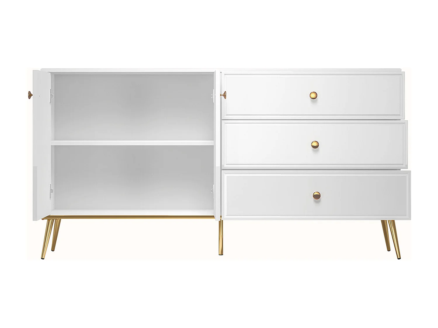 SIDEBOARD Goldin weiß / weiß hochglanz / gold 160 / 40 / 85cm