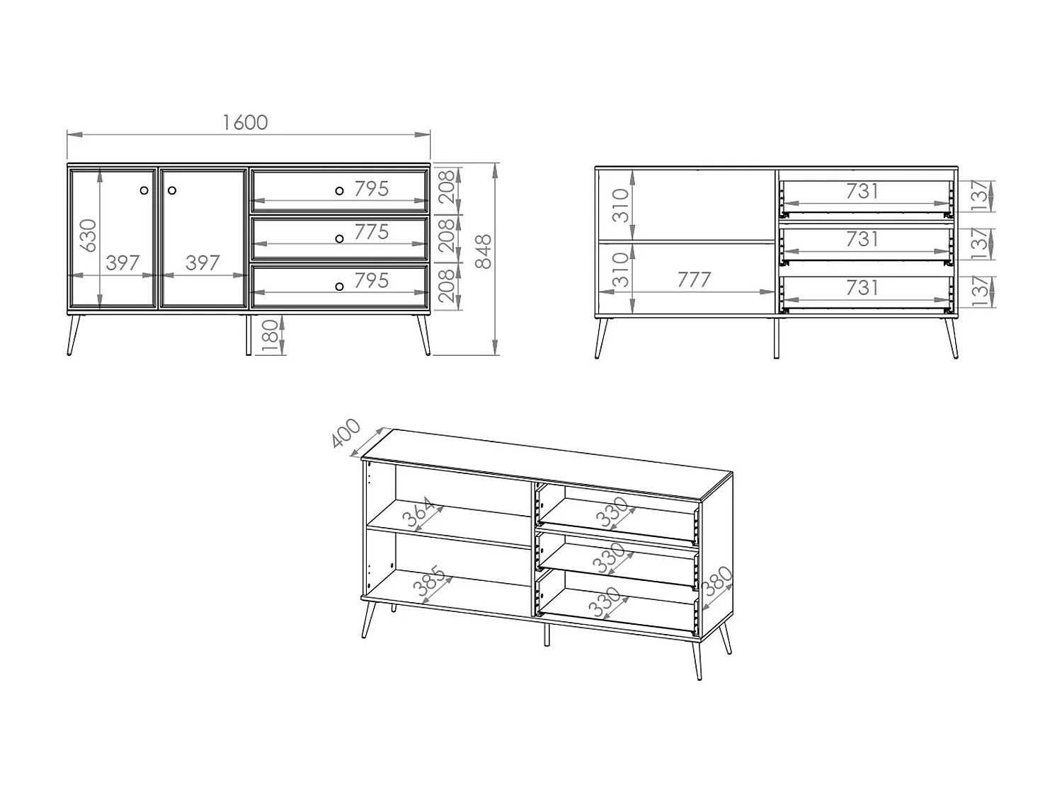 SIDEBOARD Goldin weiß / weiß hochglanz / gold 160 / 40 / 85cm