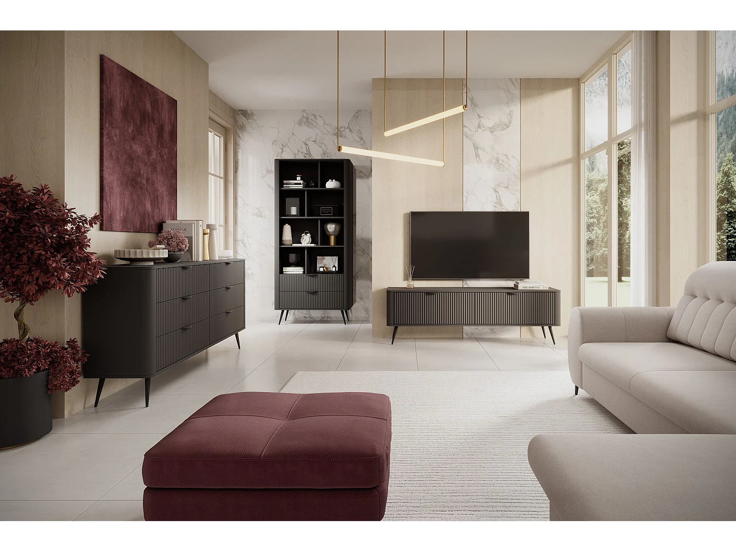 SIDEBOARD Lante schwarz 163 / 38 / 81cm