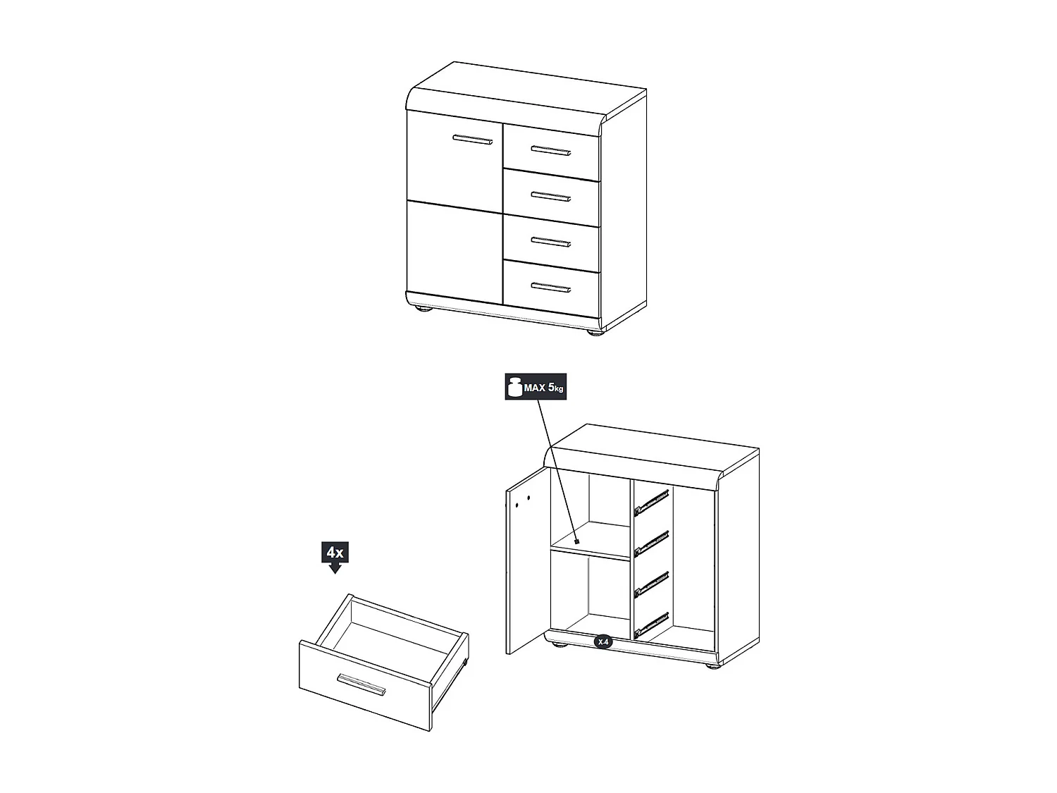 KOMBIKOMMODE Link Sonoma Eiche 80 / 42 / 86,5 cm