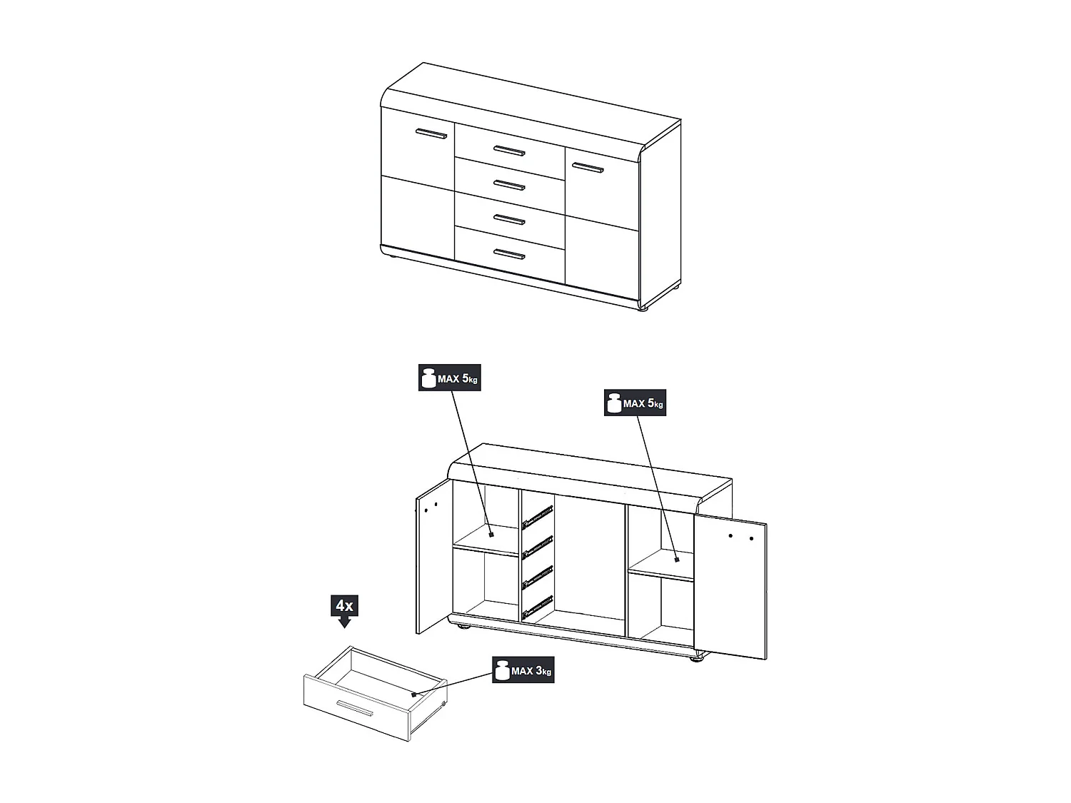 KOMBIKOMMODE Link Eiche Sonoma 140 / 42 / 86,5 cm