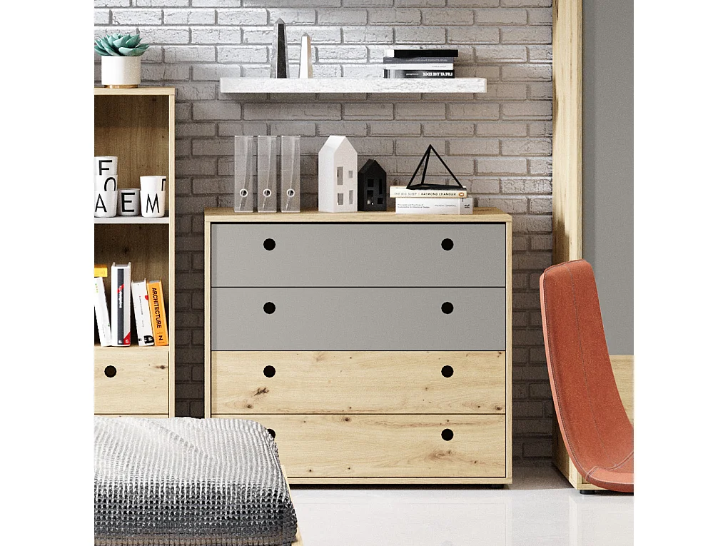 KOMMODE Kuki Bernstein Eiche / Platingrau 90 / 40 / 80 cm