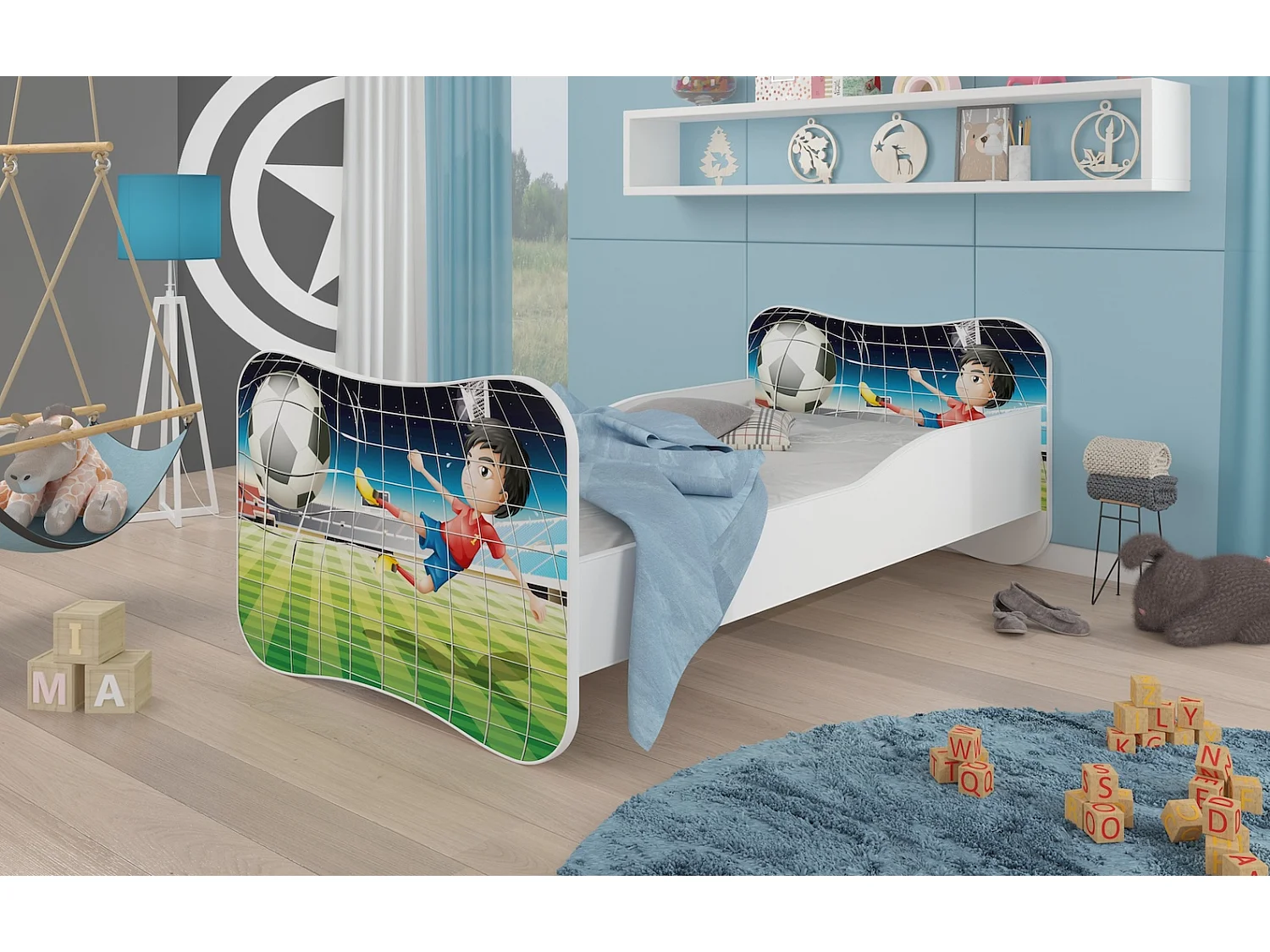 KINDERBETT Gonzalo blau / grün 88 / 164 / 63cm