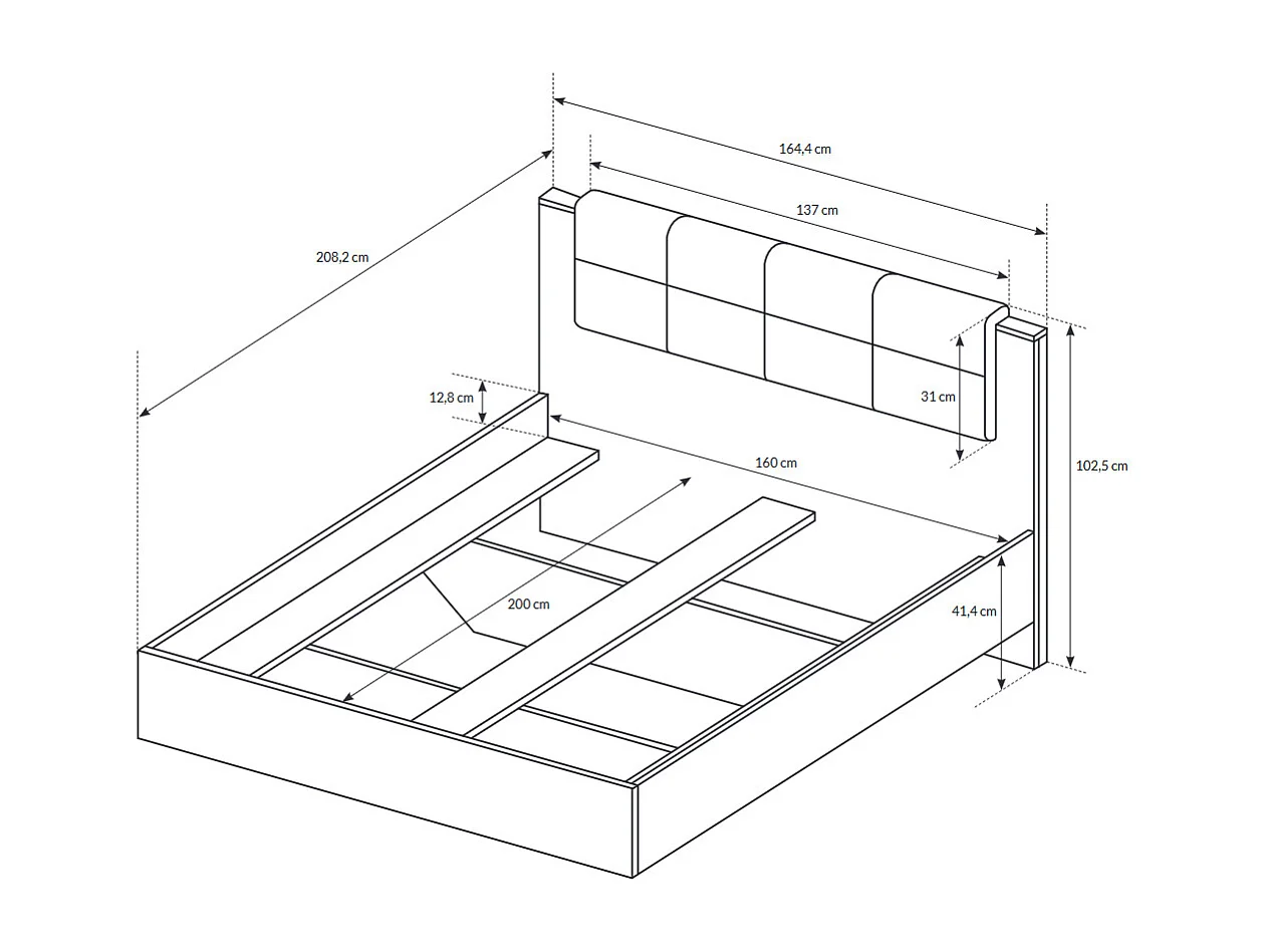 DOPPELBETT MIT NACHTKONSOLEN Arden Sand Grange Eiche / Matera / Schwarz 3-teilig