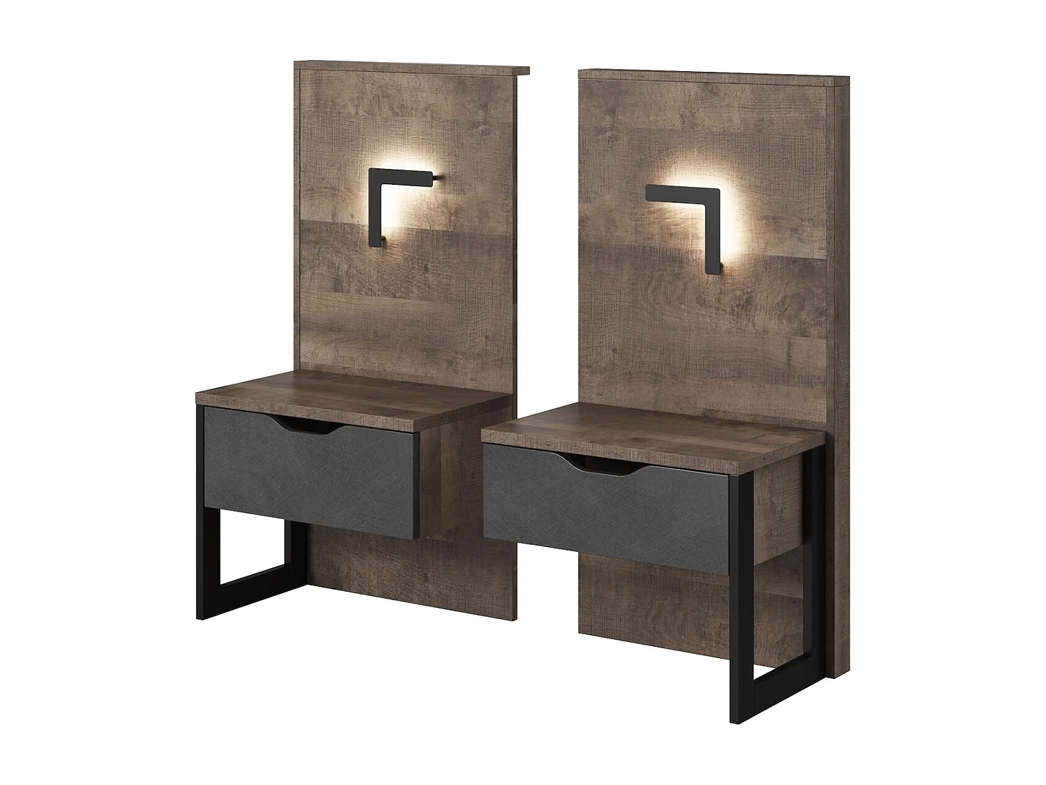 DOPPELBETT MIT NACHTKONSOLEN Arden Sand Grange Eiche / Matera / Schwarz 3-teilig