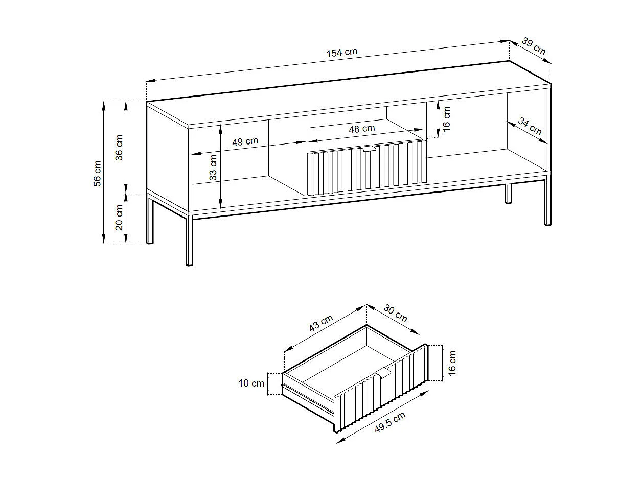 LOWBOARD Nova Grau / Schwarz 154 / 39 / 56cm
