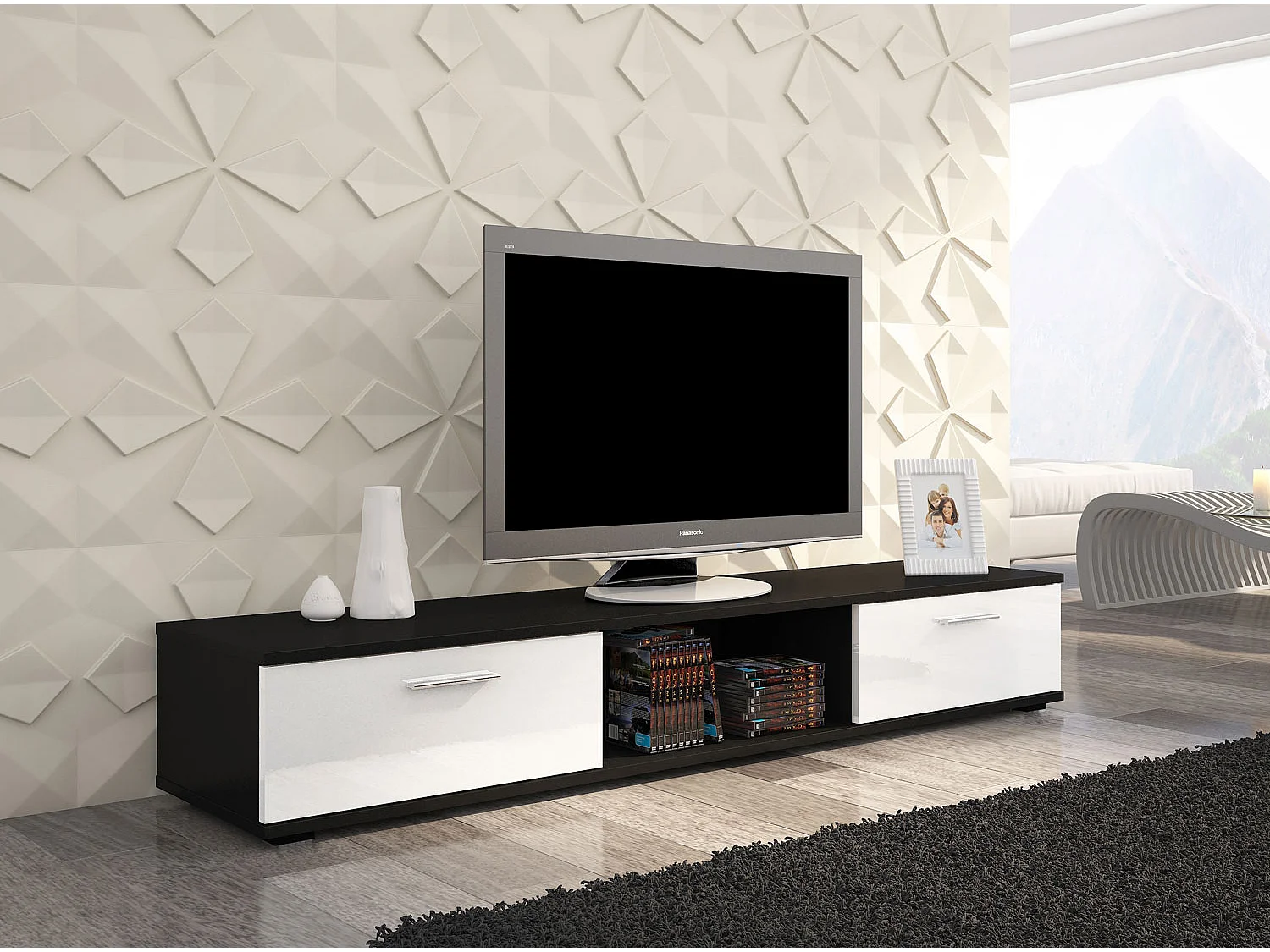 LOWBOARD Sella 175,5 / 40 / 26cm schwarz matt / weiß Hochglanz