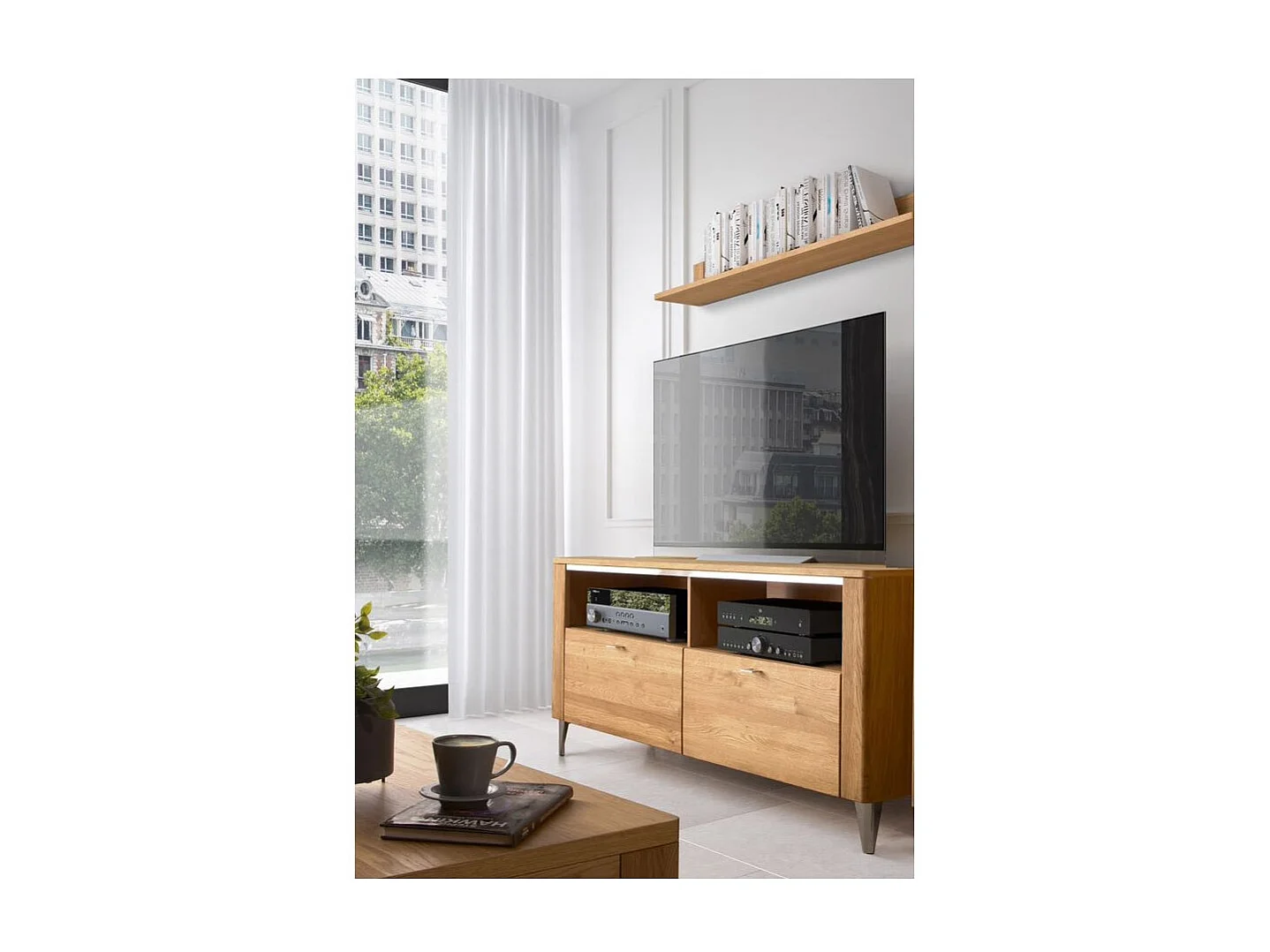 LOWBOARD MIT WANDREGAL Latina Honig Eiche 2-teilig