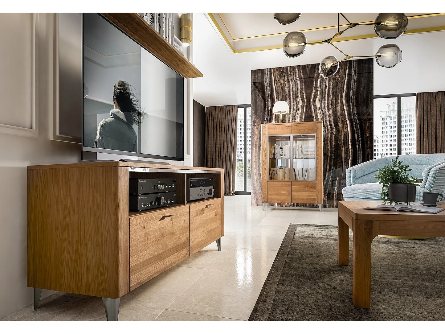 LOWBOARD MIT WANDREGAL Latina Honig Eiche 2-teilig