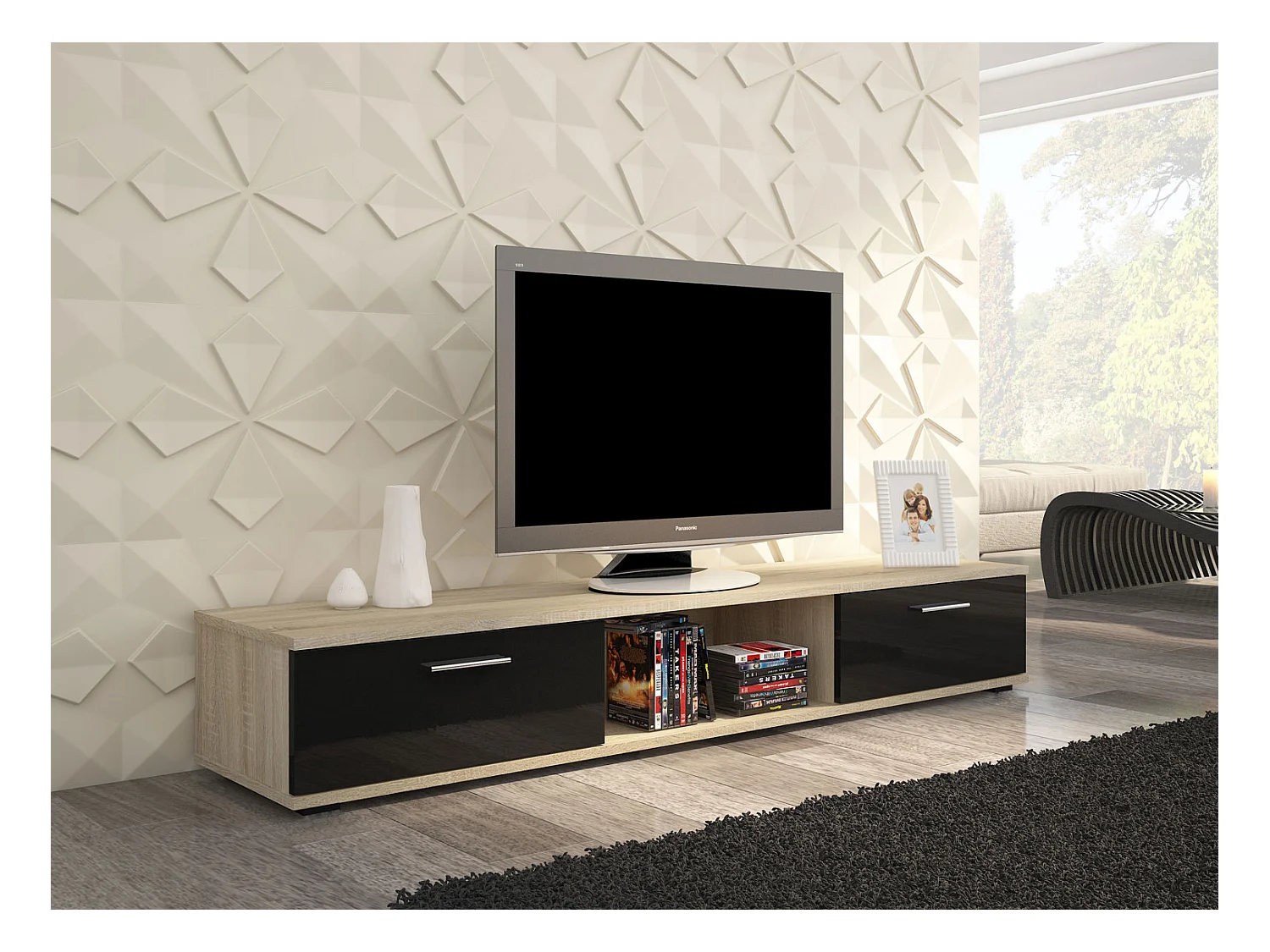 LOWBOARD Sella 175,5 / 40 / 26cm Sonoma Eiche / schwarz Hochglanz