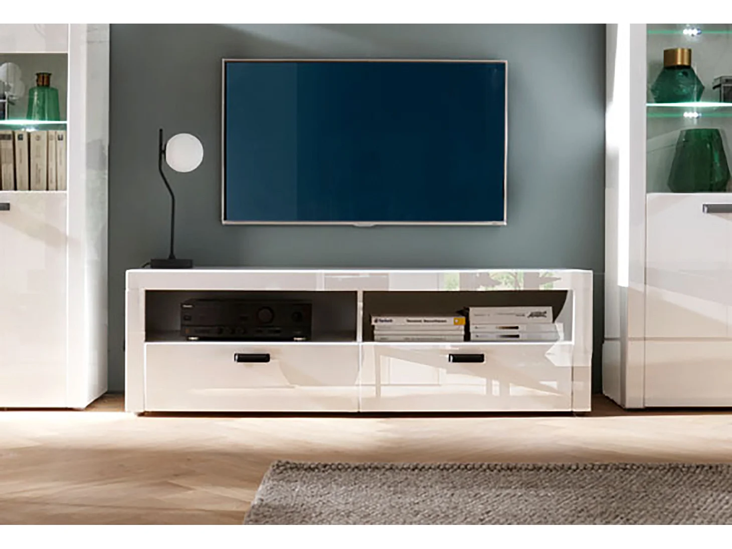 LOWBOARD Bolgna Essen weiß / weiß Hochglanz 152 / 38 / 48cm