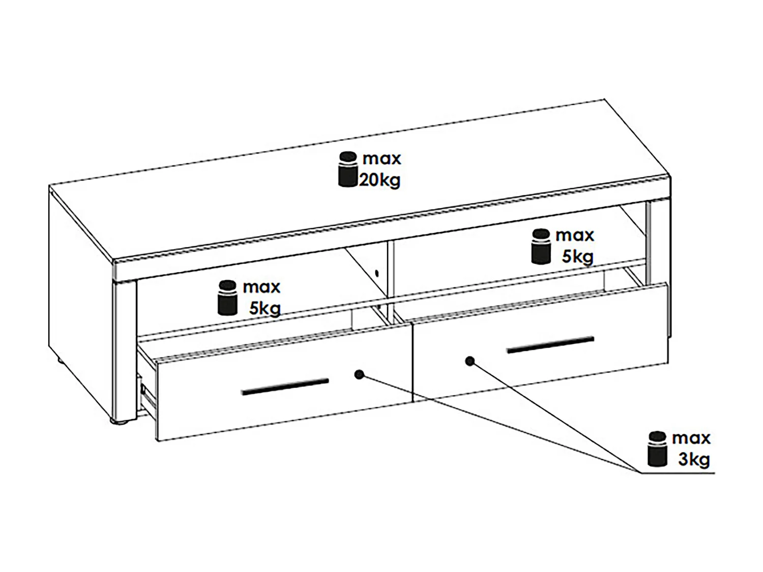 LOWBOARD Bolgna Essen weiß / weiß Hochglanz 152 / 38 / 48cm