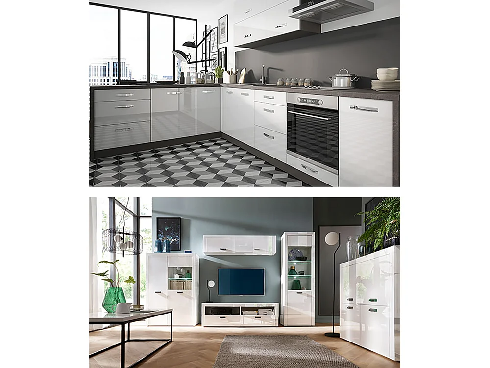 LOWBOARD Bolgna Essen weiß / weiß Hochglanz 152 / 38 / 48cm