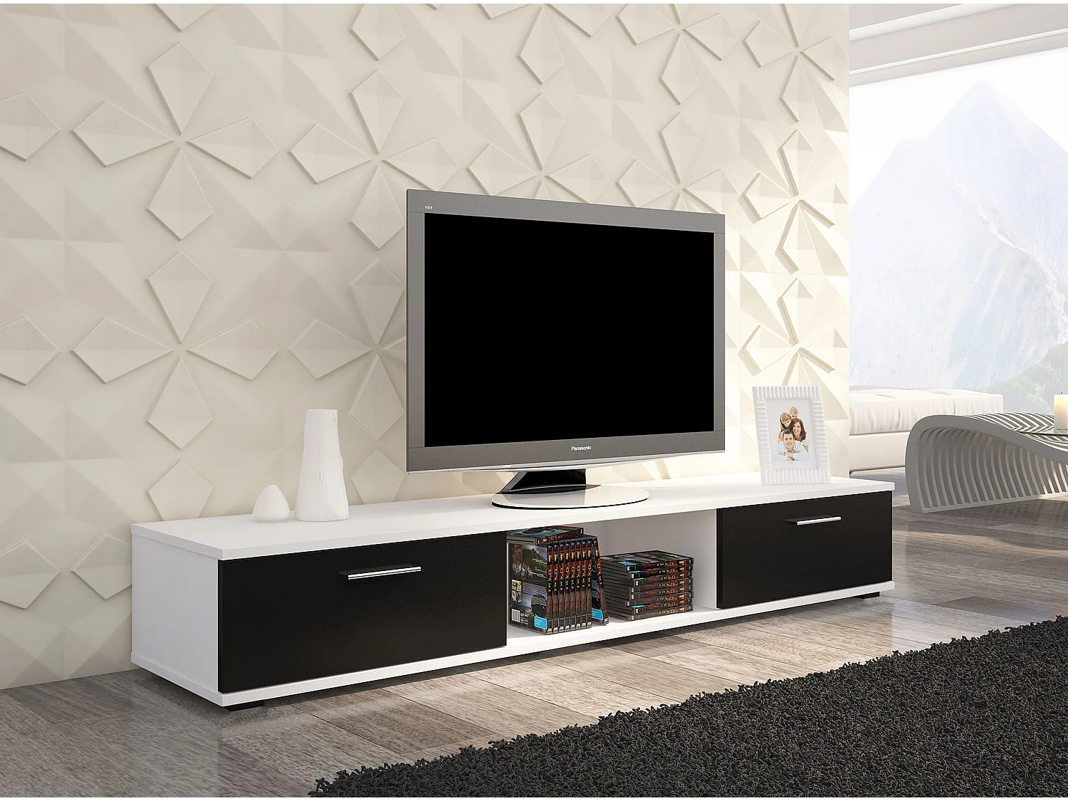 LOWBOARD Sella 175,5 / 40 / 26cm weiß matt / schwarz matt