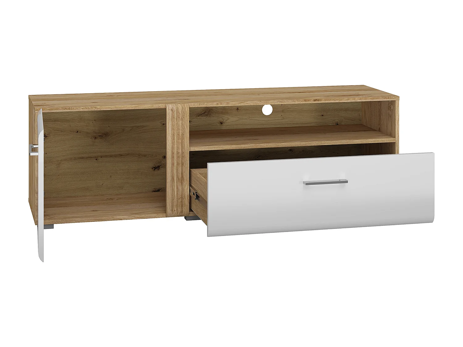 LOWBOARD Adagio weiß Hochglanz / Eiche castello 150 / 42 / 47cm