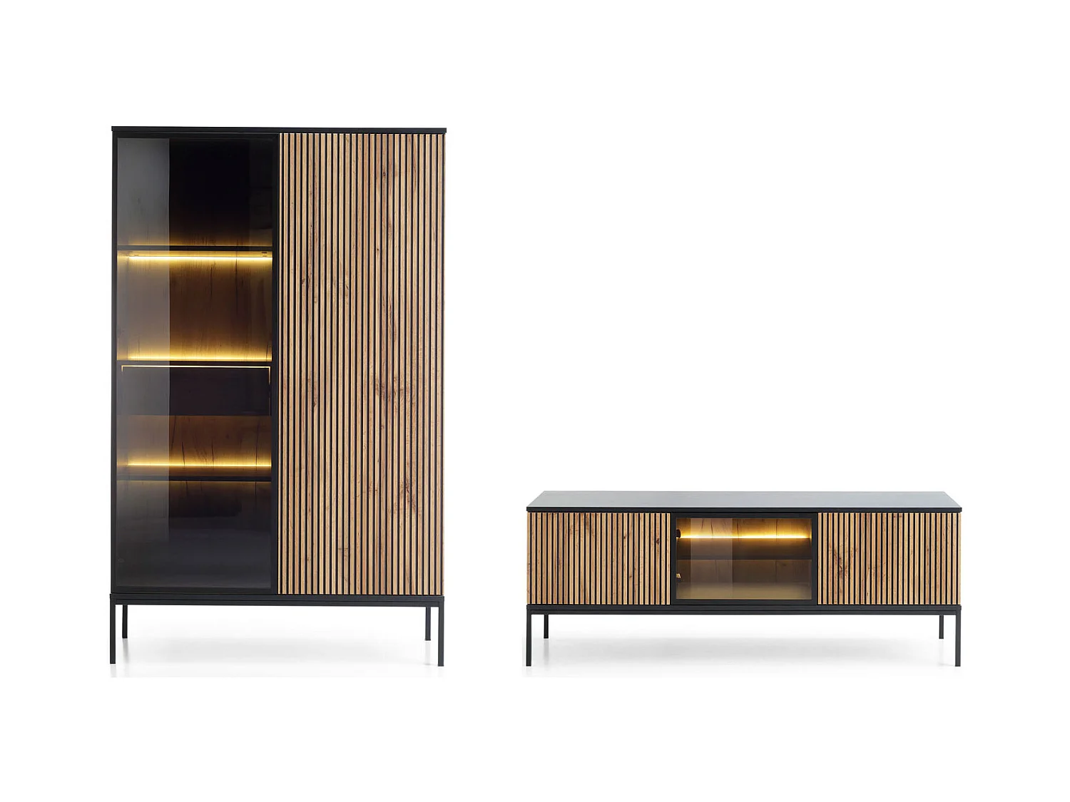 WOHNZIMMER-SET Sento schwarz / Wotan Eiche 258 / 39 / 166cm