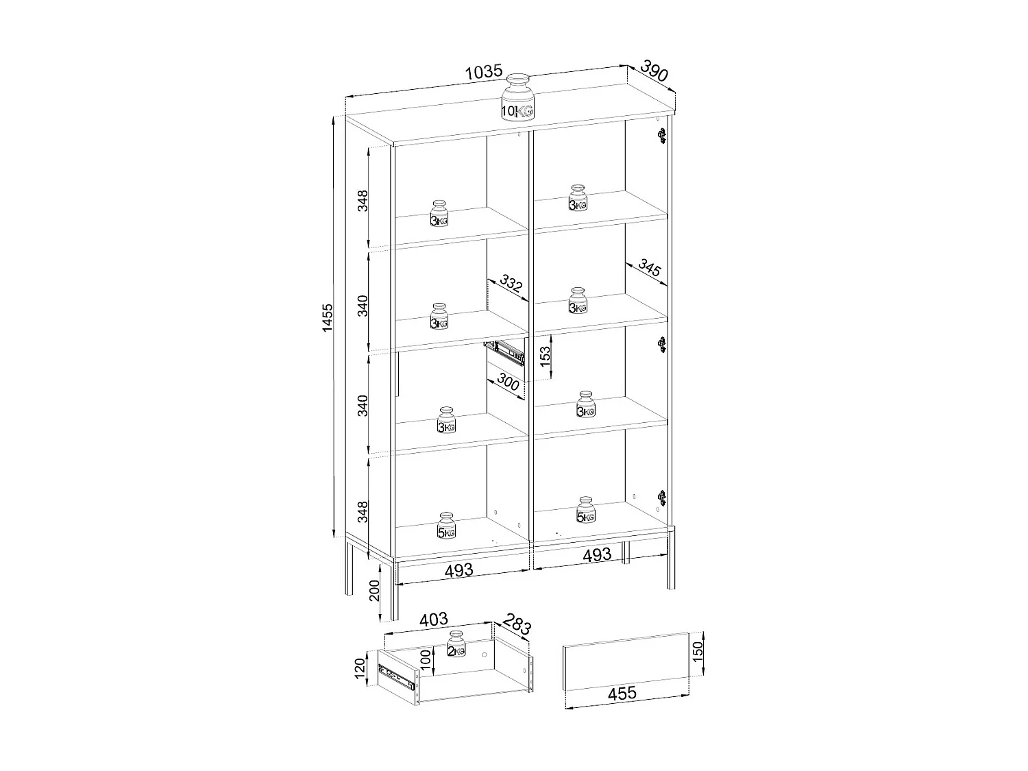WOHNZIMMER-SET Sento schwarz / Wotan Eiche 258 / 39 / 166cm