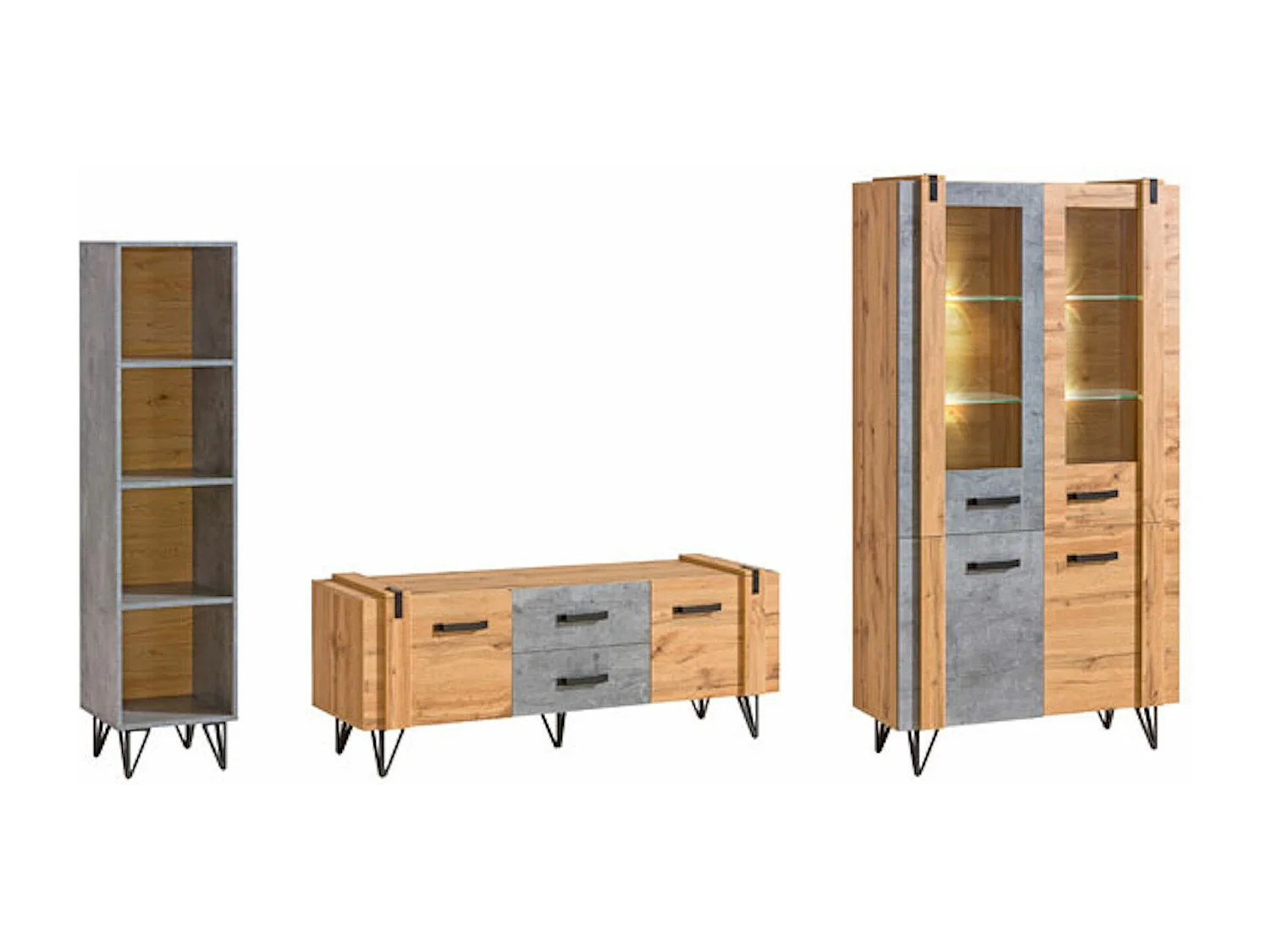 WOHNWAND Milenium Wotan Eiche Beton Millenium 3-teilig