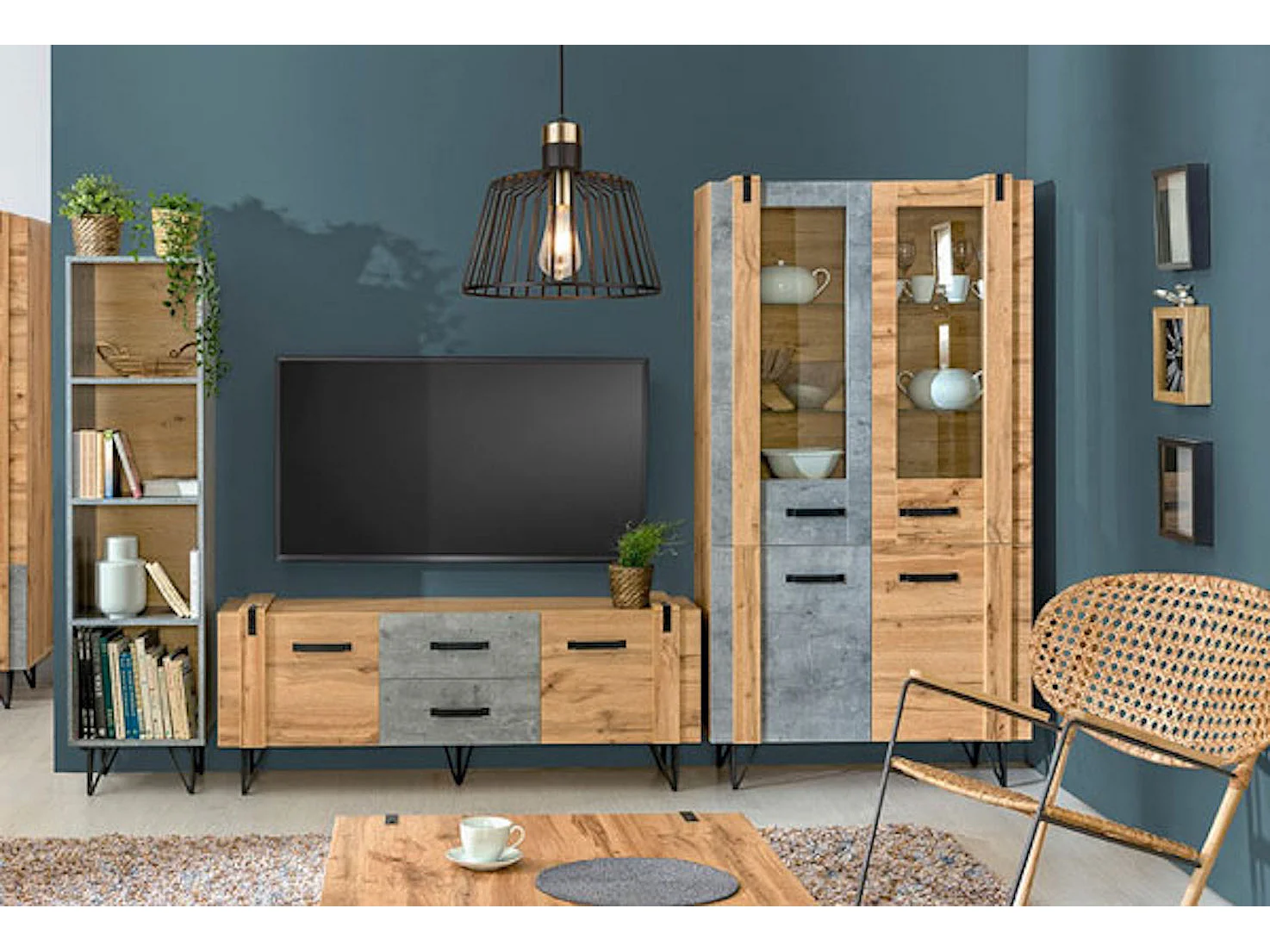 WOHNWAND Milenium Wotan Eiche Beton Millenium 3-teilig