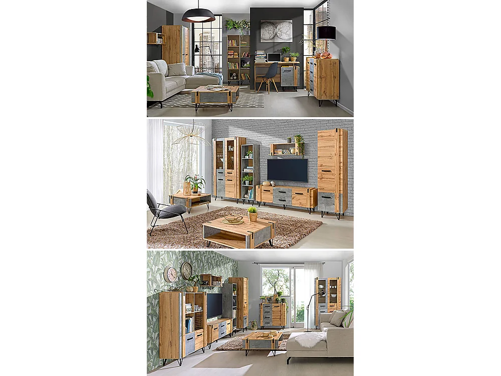 WOHNWAND Milenium Wotan Eiche Beton Millenium 3-teilig