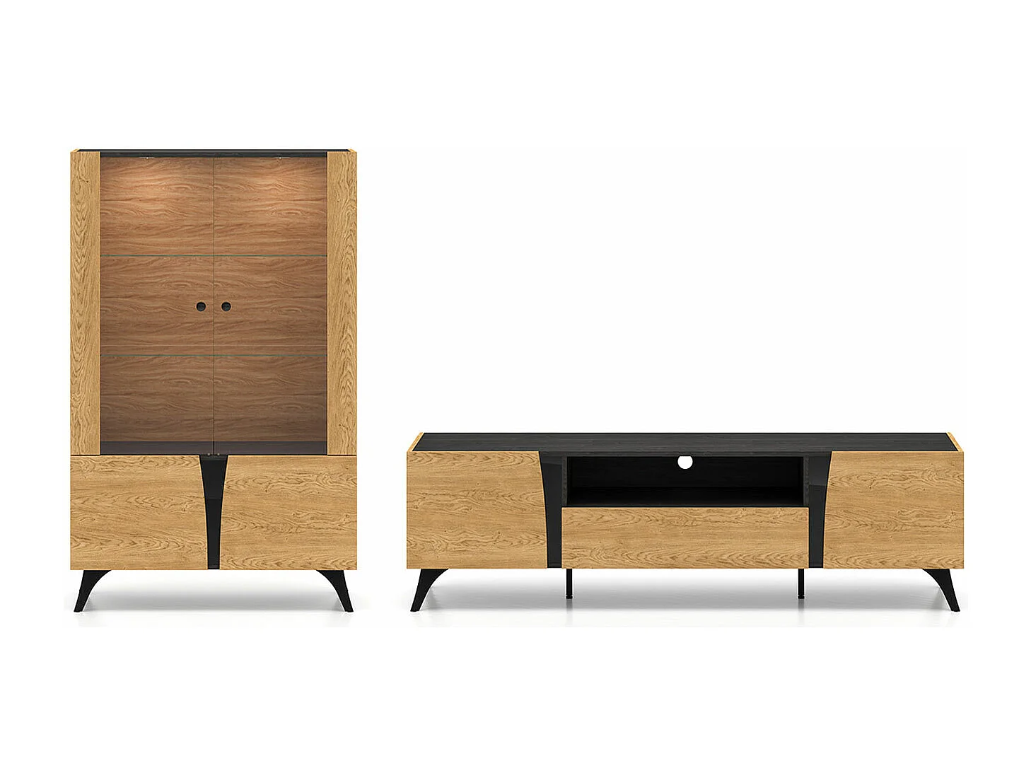 WOHNZIMMER-SET Toscania Eiche / Schwarz 2-teilig