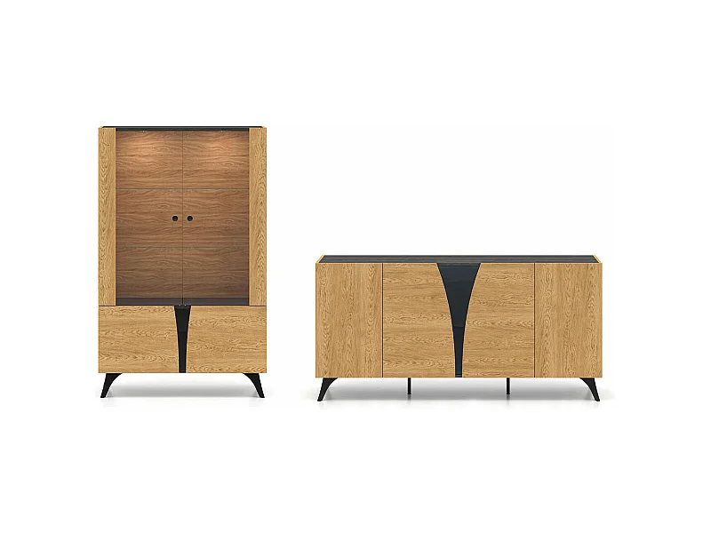 WOHNZIMMER-SET Toscania Eiche / Schwarz 2-teilig