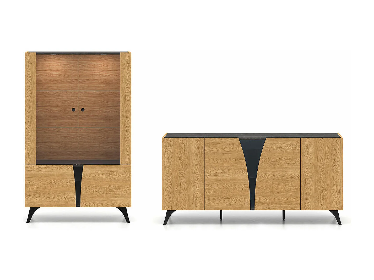 WOHNZIMMER-SET Toscania Eiche / Schwarz 2-teilig