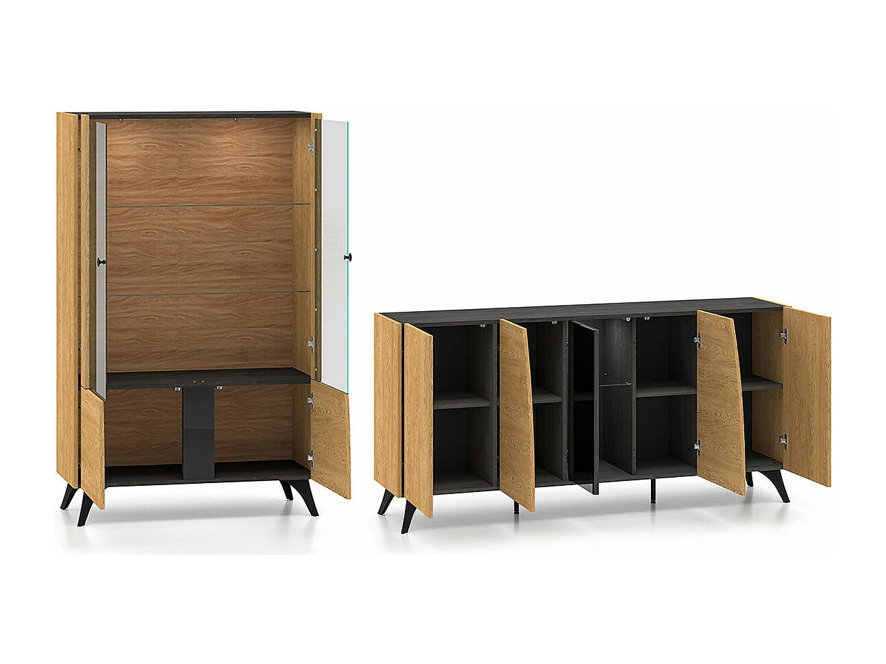 WOHNZIMMER-SET Toscania Eiche / Schwarz 2-teilig