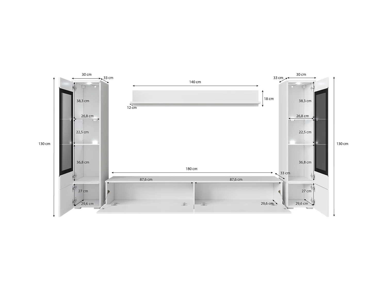 WOHNWAND Vera weiß / weiß Hochglanz 4-teilig