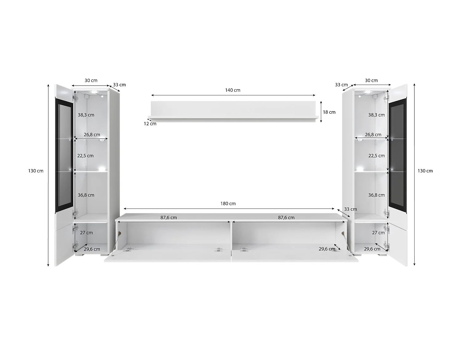 WOHNWAND Vera weiß / weiß Hochglanz 4-teilig