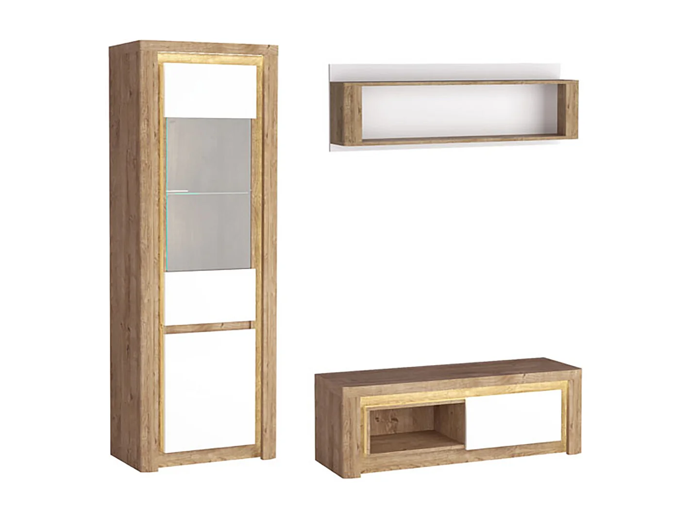 WOHNWAND Livinio Ribbeck Eiche weiß Hochglanz 352,5 / 40,5 / 197cm